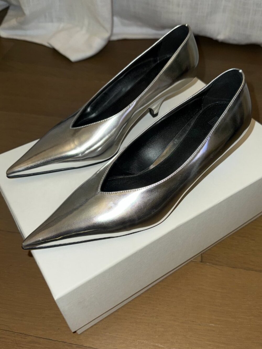 Toteme Patent Leather Silver Kitten Heels